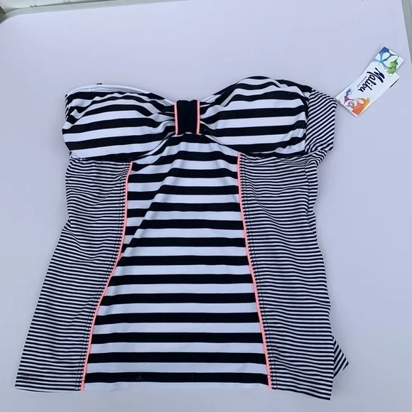 NWT MALIBU DREAMGIRL BLACK  WHITE STRIPED PINK DETAIL HALTER TOP SWIMSUIT MEDIUM - Picture 7 of 8